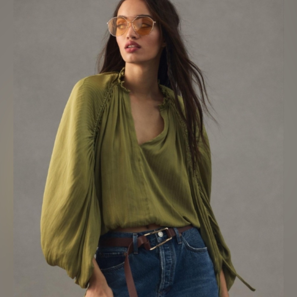 Anthropologie Olive Green Blouse